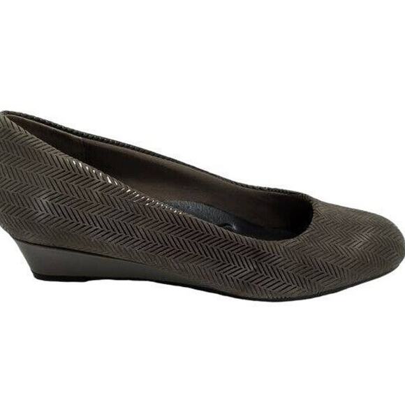 Trotters Lauren- Dark Grey Herringbone Suede Wedge 7.5W - Picture 1 of 9